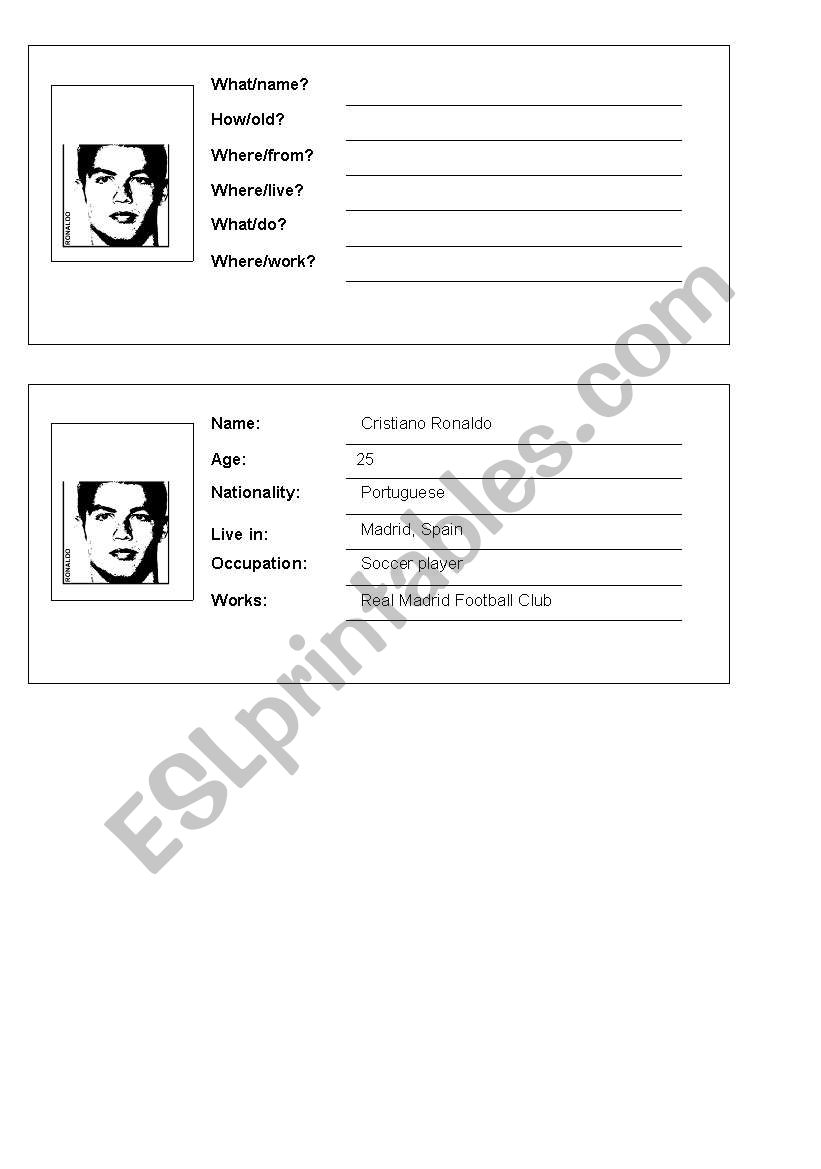 Personal information worksheet