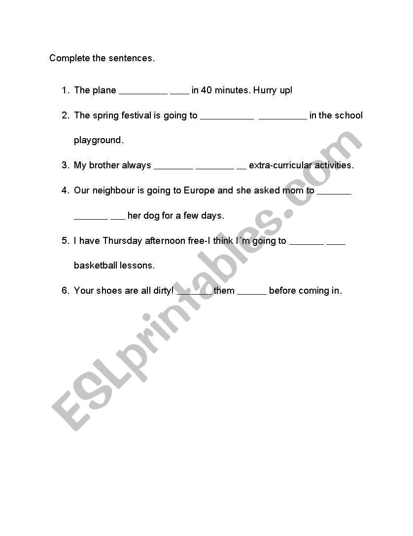 Complete the sentences worksheet