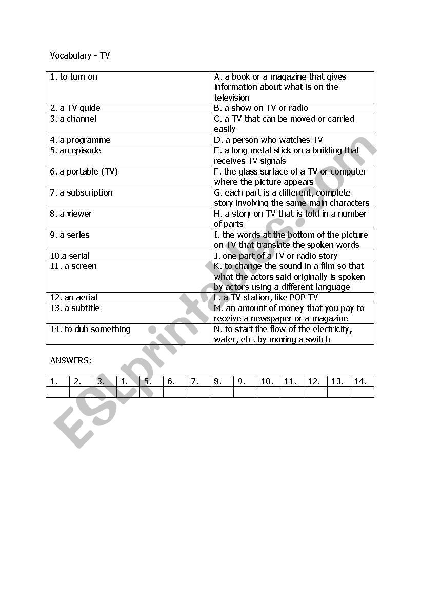 TV Vocabulary  worksheet