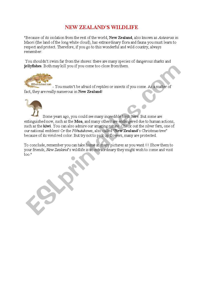 english-worksheets-new-zealand-s-wildlife