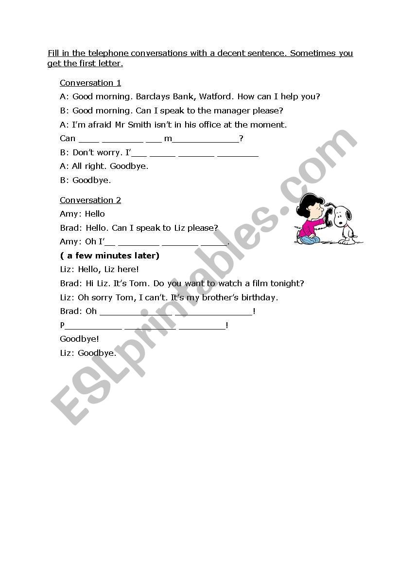 telephone conversation worksheet