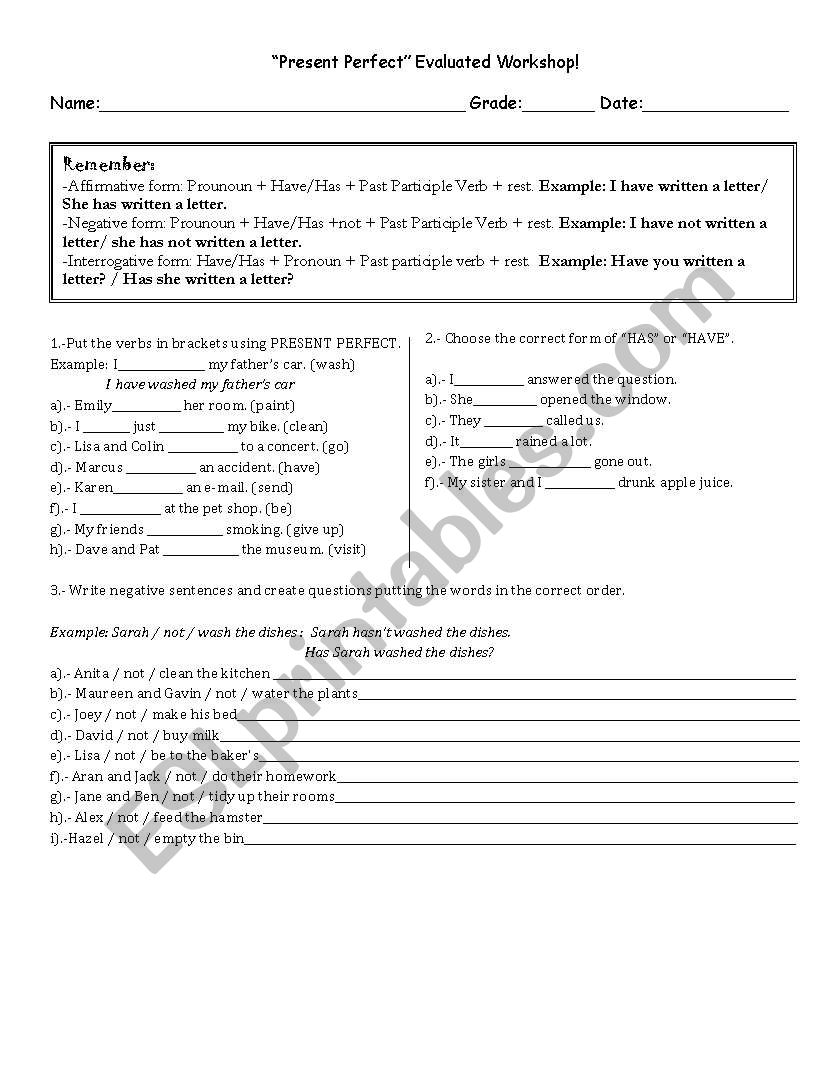 Present Perfet worksheet