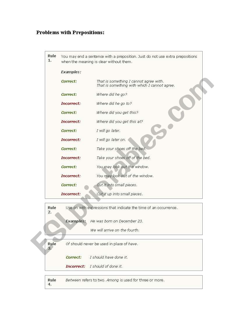 The Problem with Prepositions worksheet