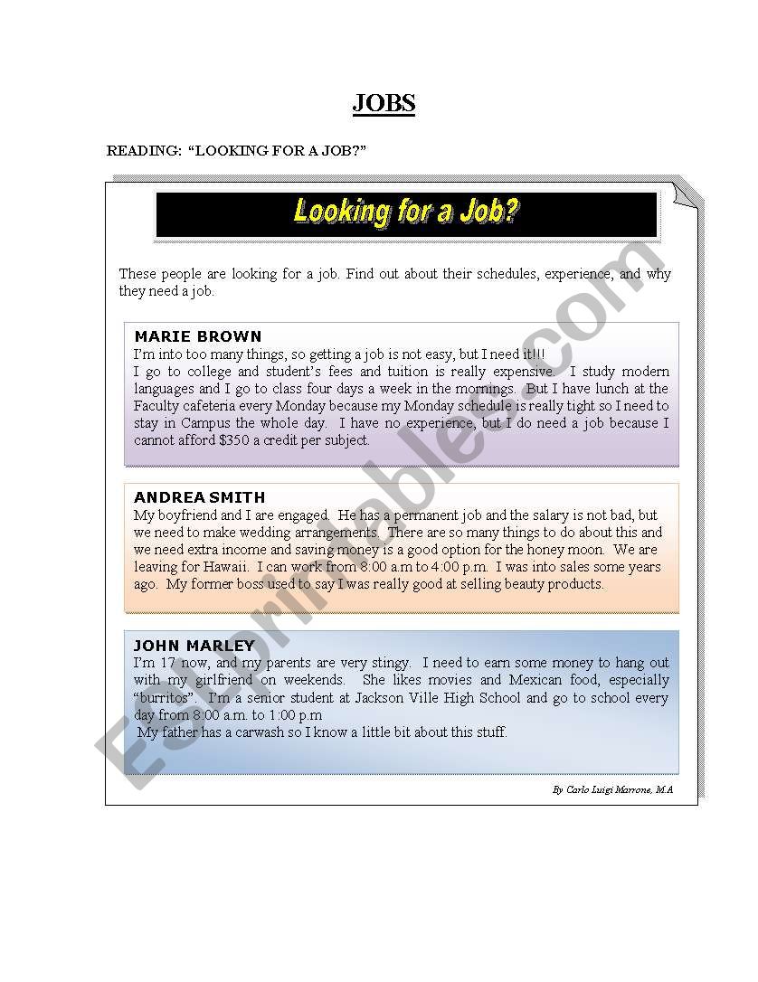 JOBS worksheet