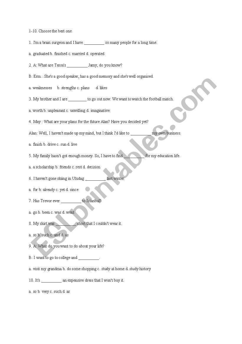 Grammar Test worksheet