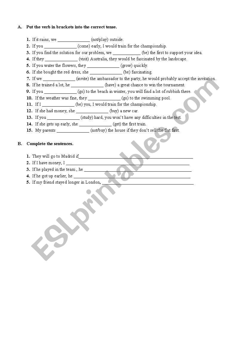 English Worksheets Conditional Clauses