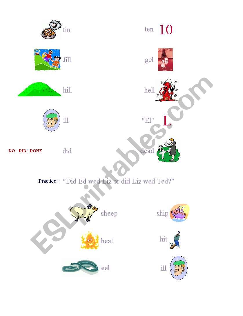 English worksheets: Minimal Pairs: Short i, Short e, Long e