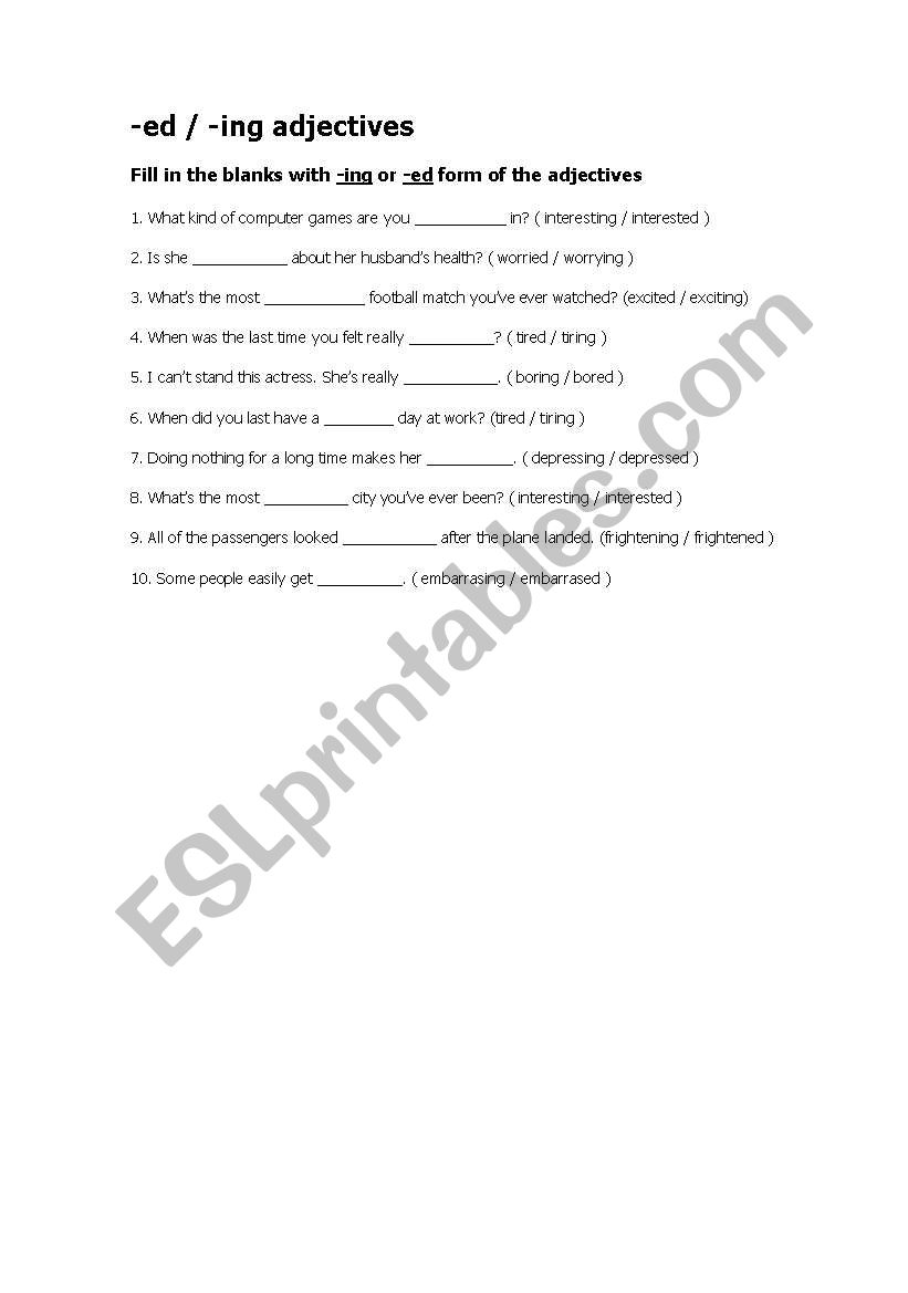 Adjective  worksheet