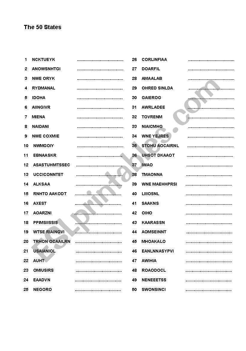scambled words worksheet
