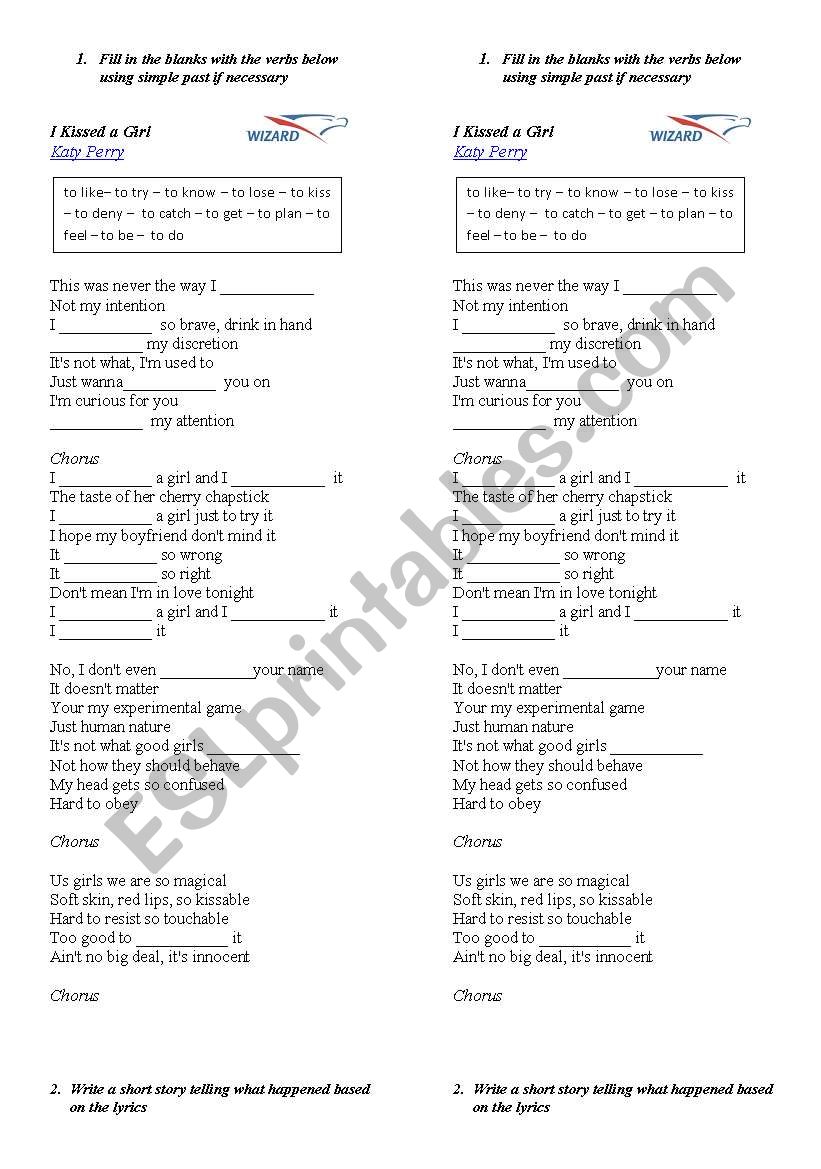English Worksheets I Kisses A Girl Kate Perry