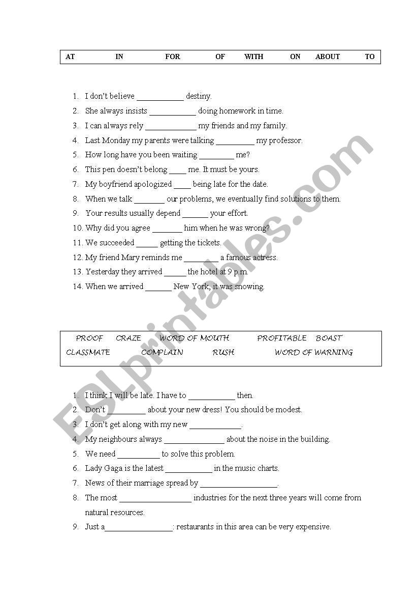 prepositions worksheet