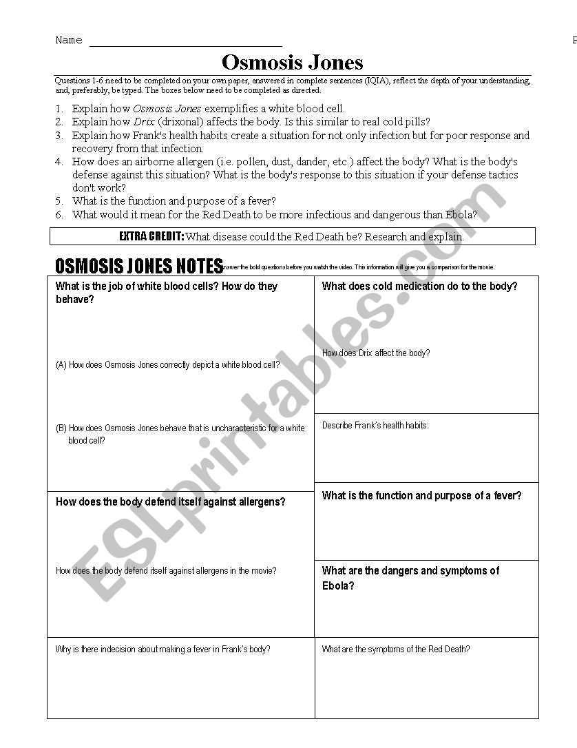 English worksheets: osmosis jones