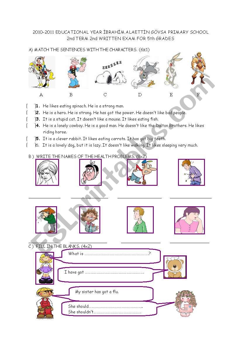 2nd term 2nd exam 5th grades worksheet