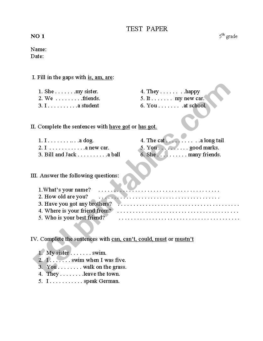 TEST PAPER worksheet