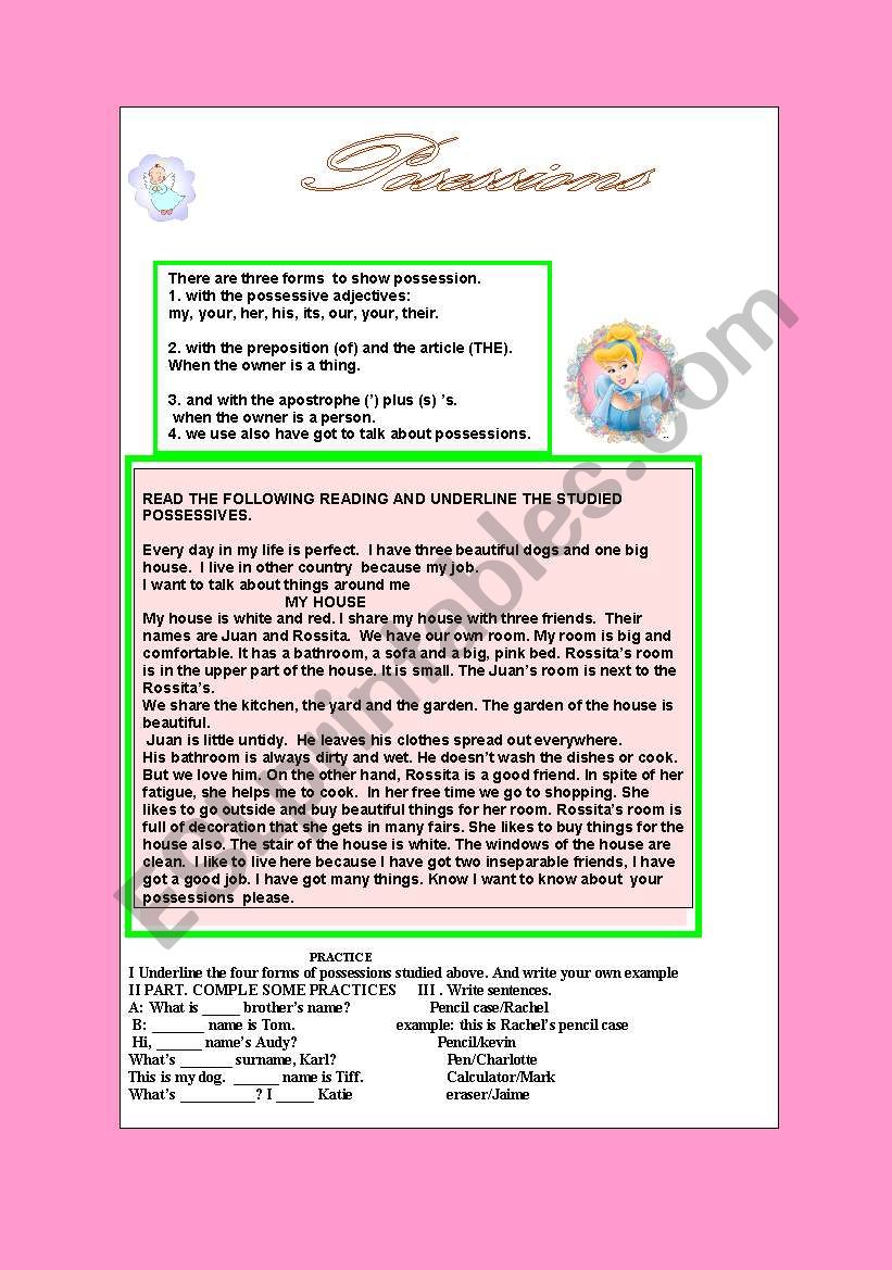 POSSESSION ESL Worksheet By Maria Ivette