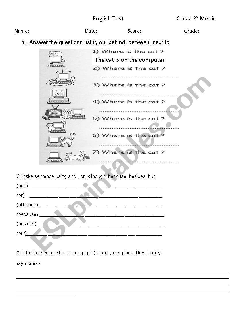 Test prepositions- introduction-linking words