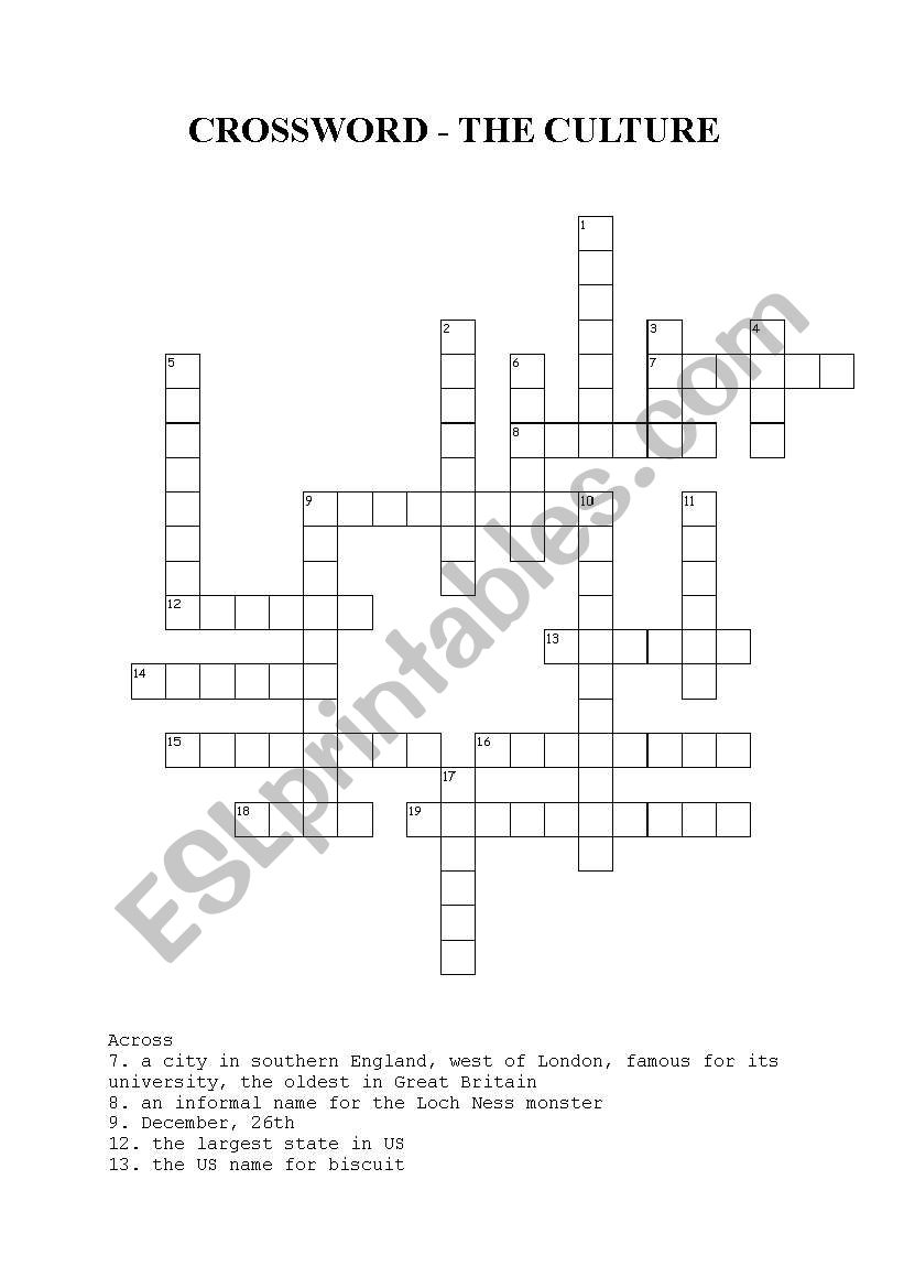 Crossword - The culture of English-speaking countries
