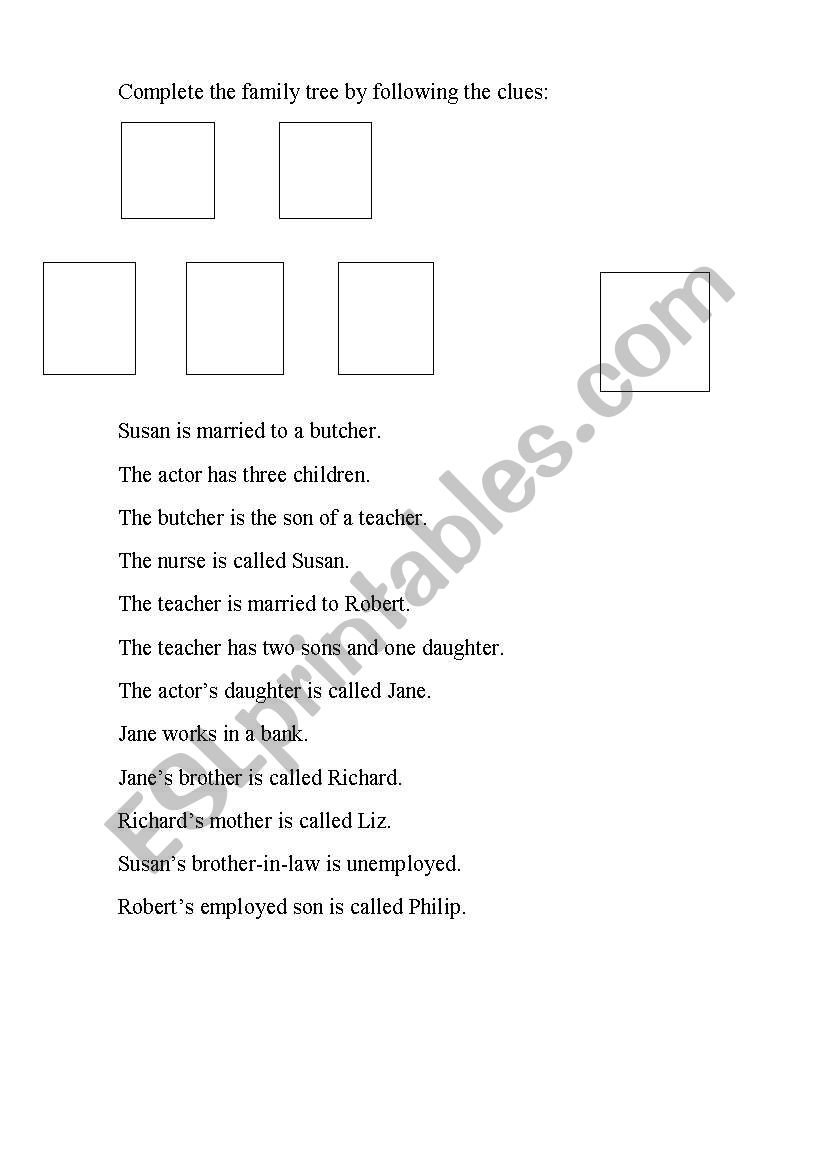 Family tree quizz worksheet