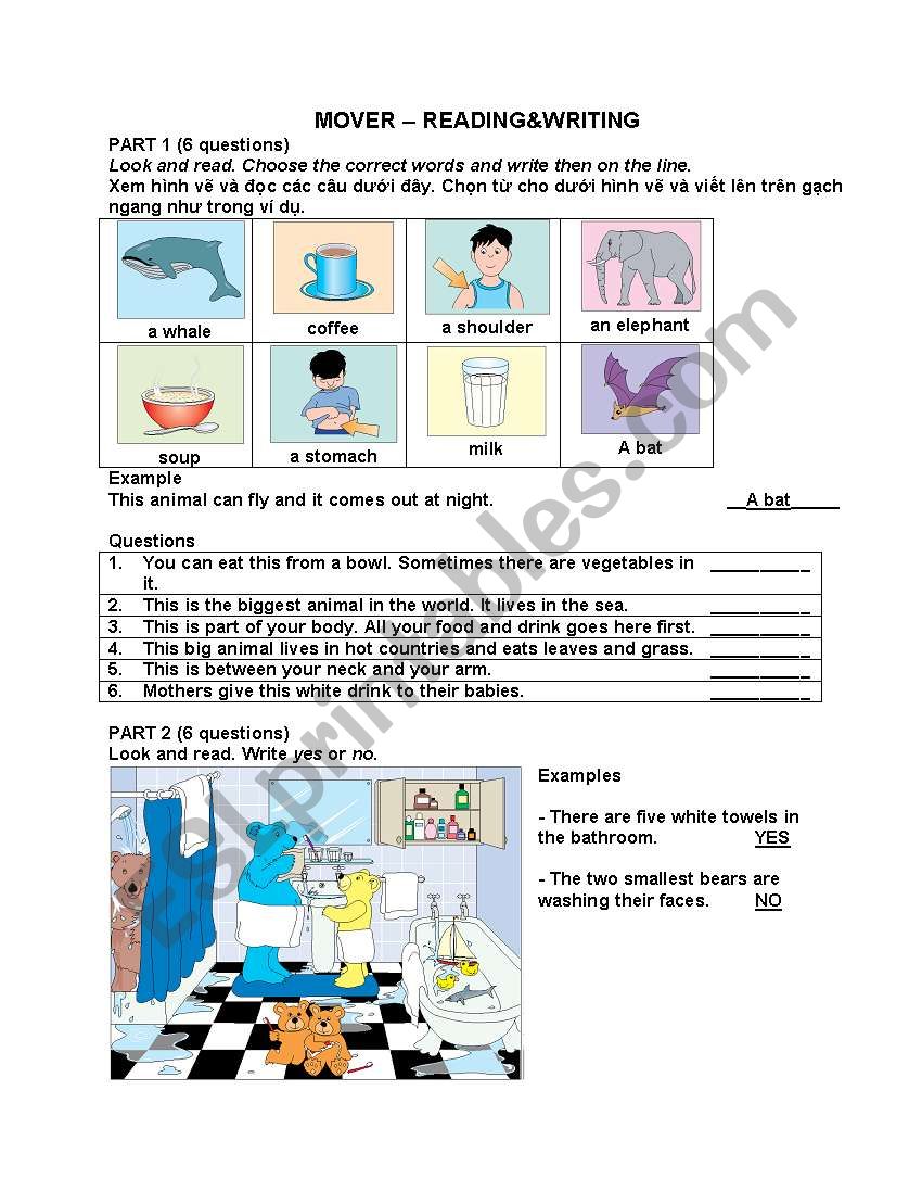 Cambridge Mover Test worksheet