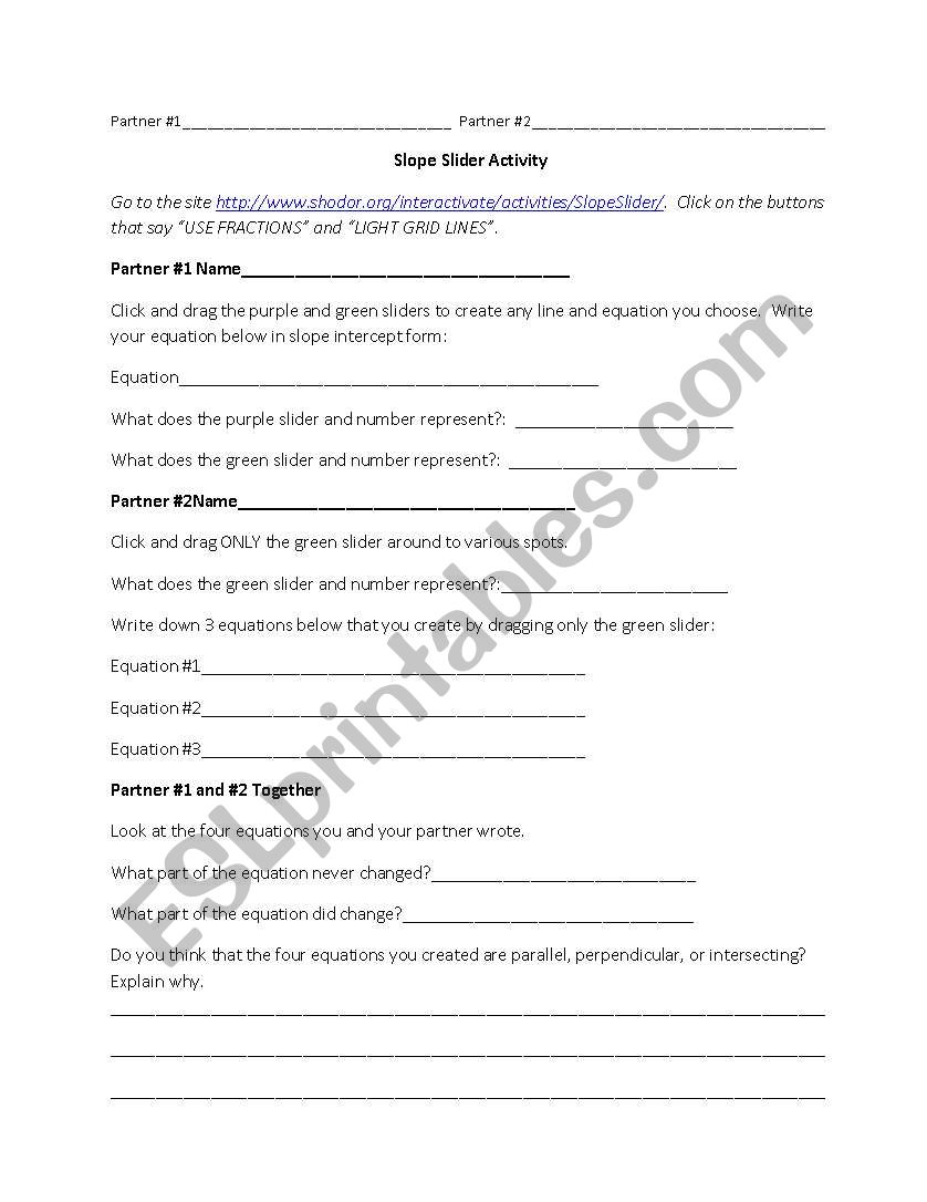 Slope Slider Activity worksheet