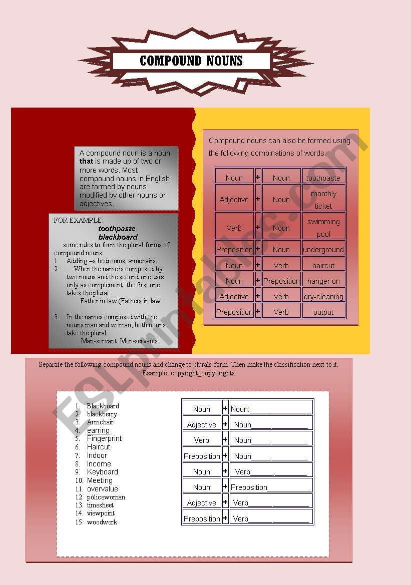 compound nouns worksheet