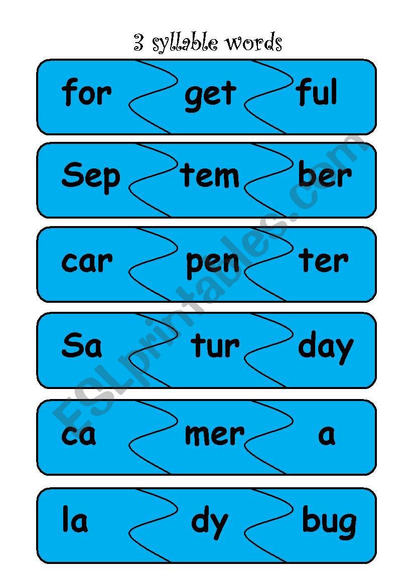 3 Syllable Words Puzzles ESL Worksheet By Fleur