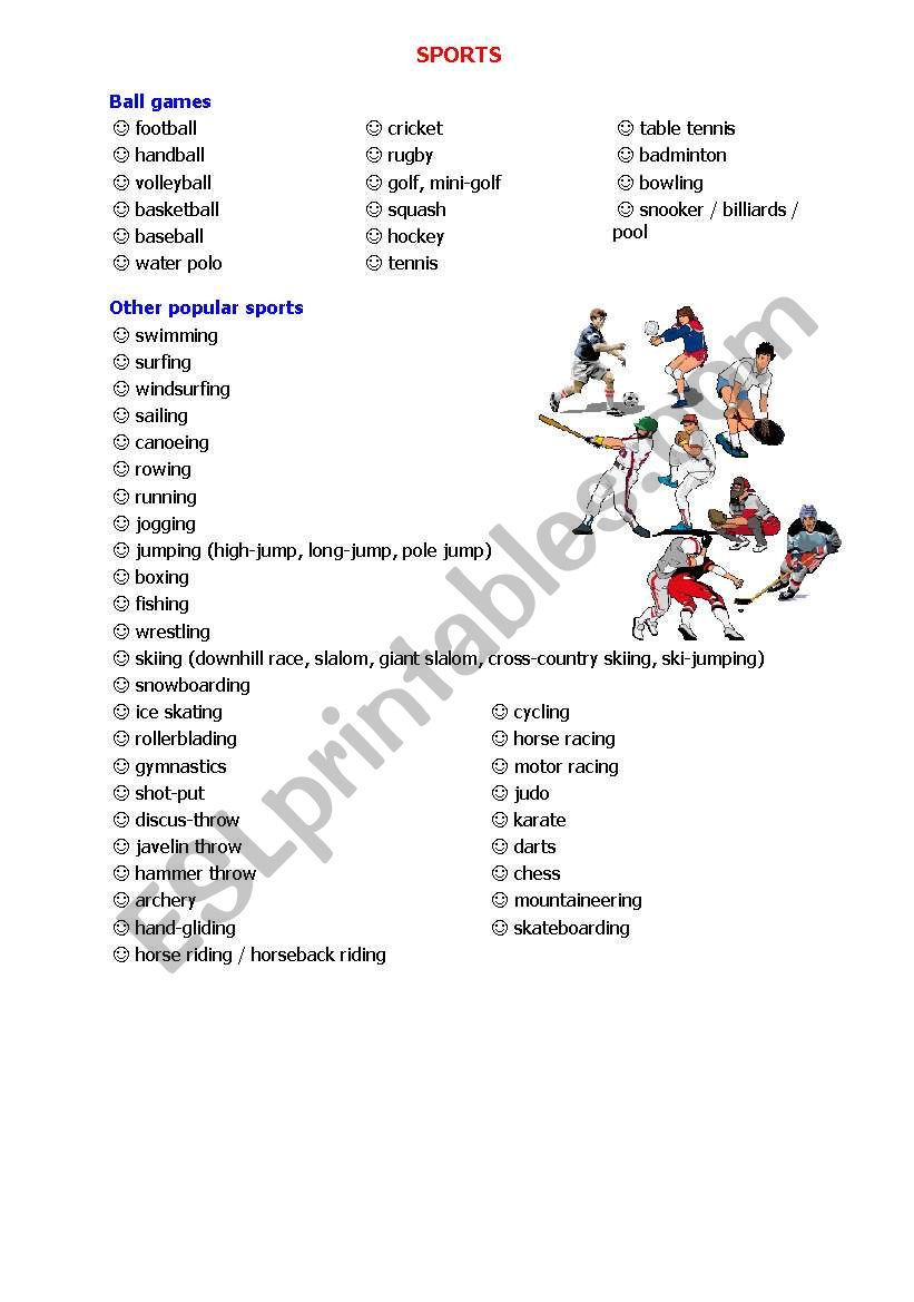 Sports worksheet