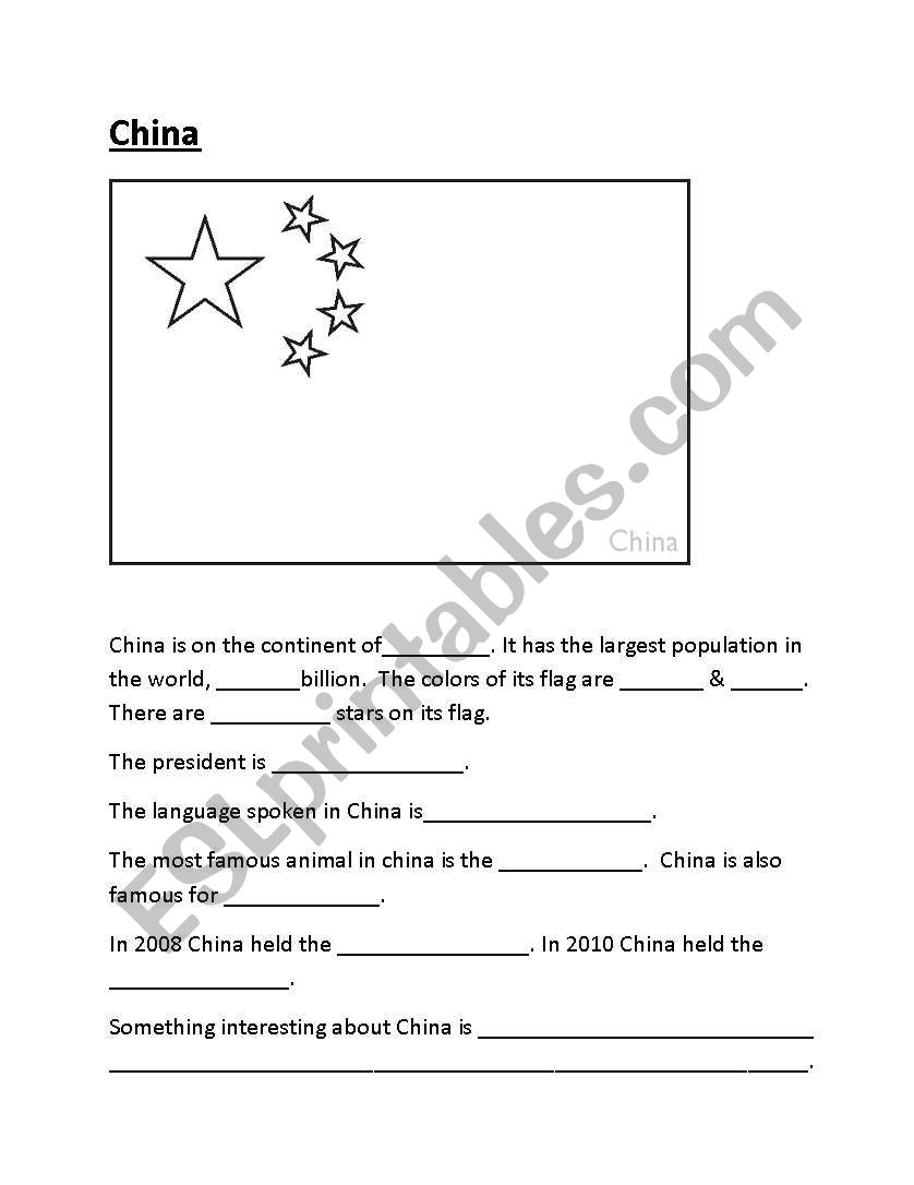 China Information Worksheet worksheet