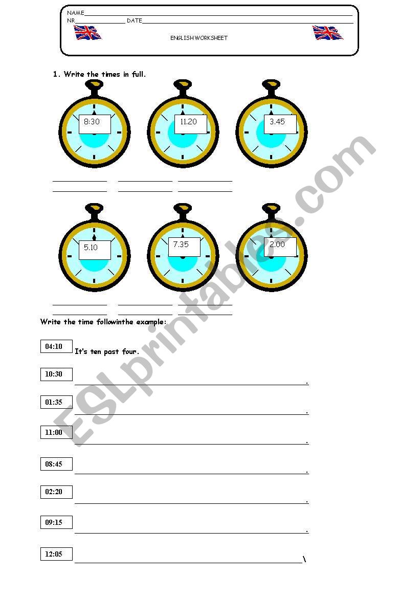 TIME worksheet