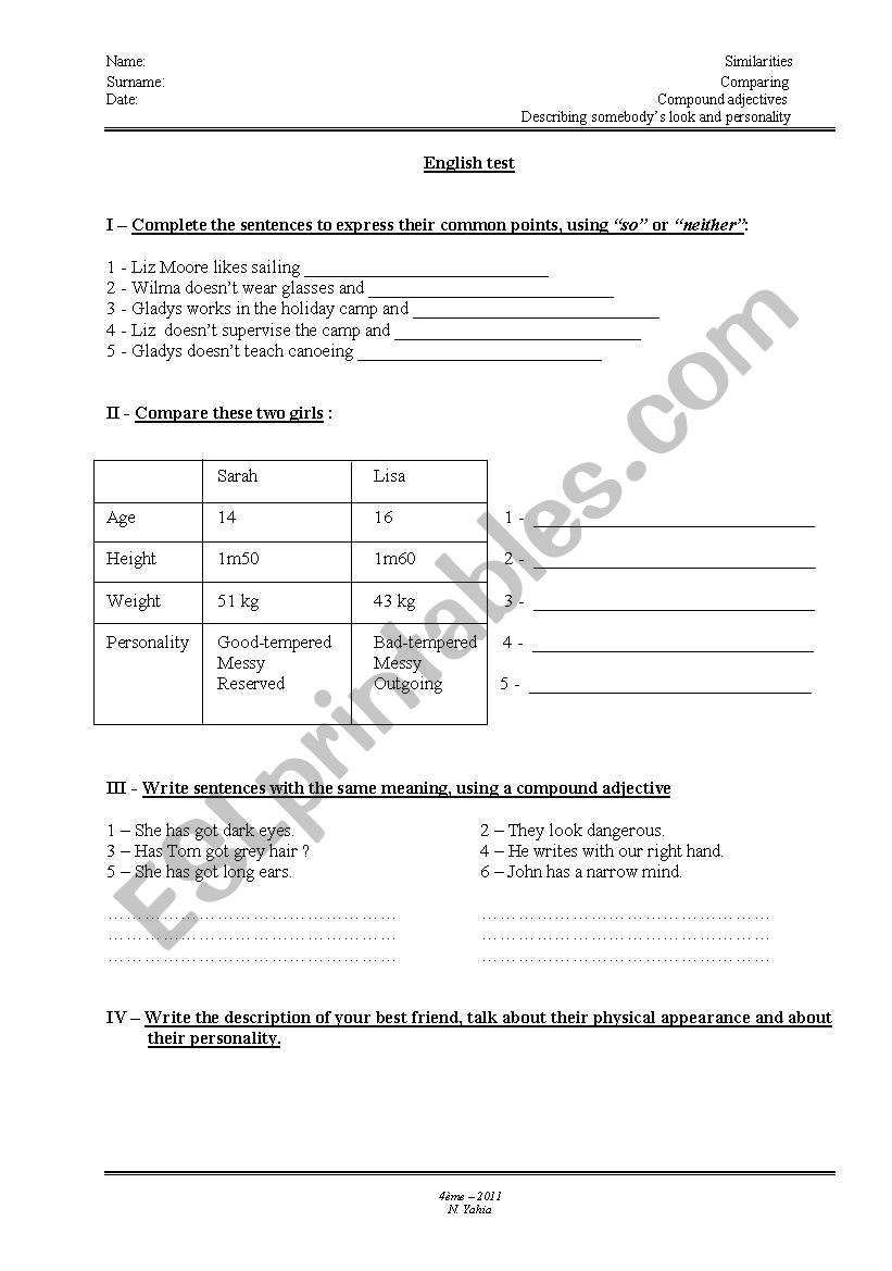 English Test worksheet