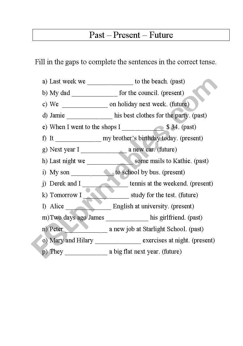 past present  worksheet