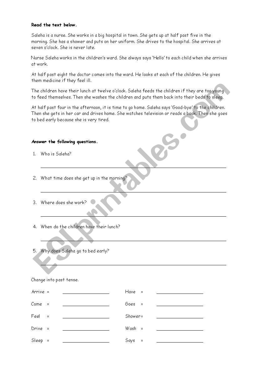 Comprehension Passage  worksheet