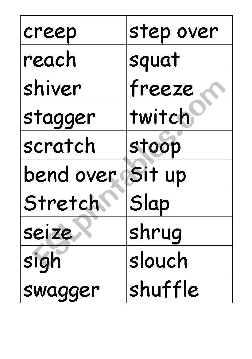 mimable action verbs worksheet