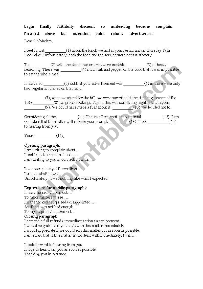 informal letter worksheet