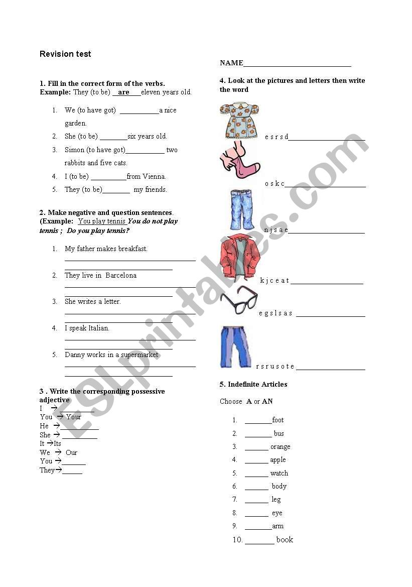 Elementary grammar test for revision