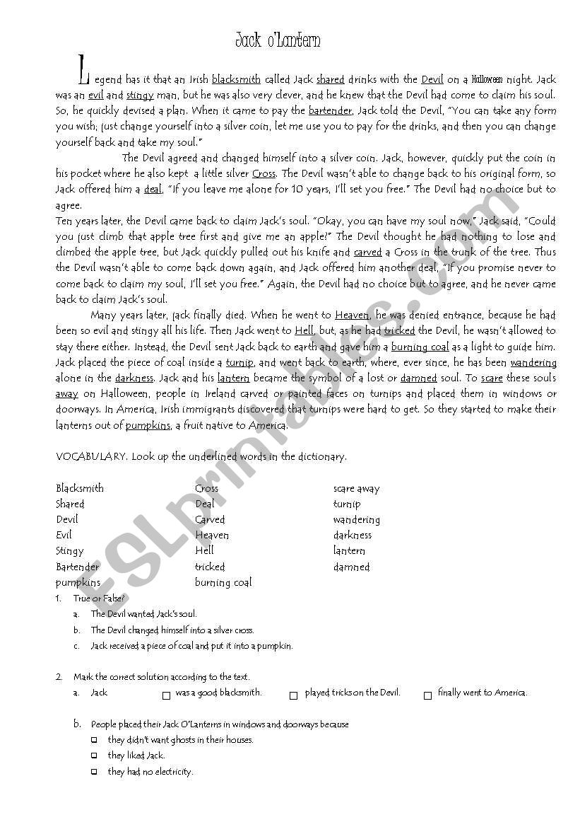 Jack O´Lantern - ESL worksheet by Pandoraysucaja