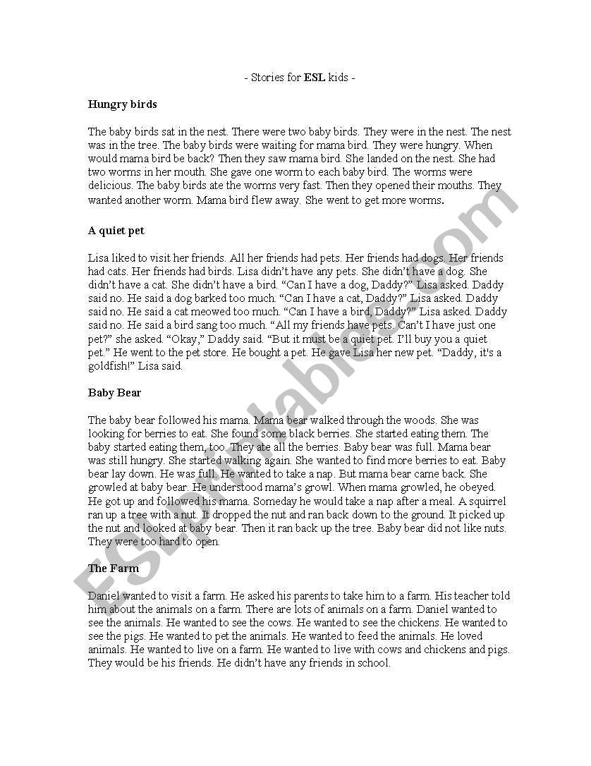 English Stories worksheet