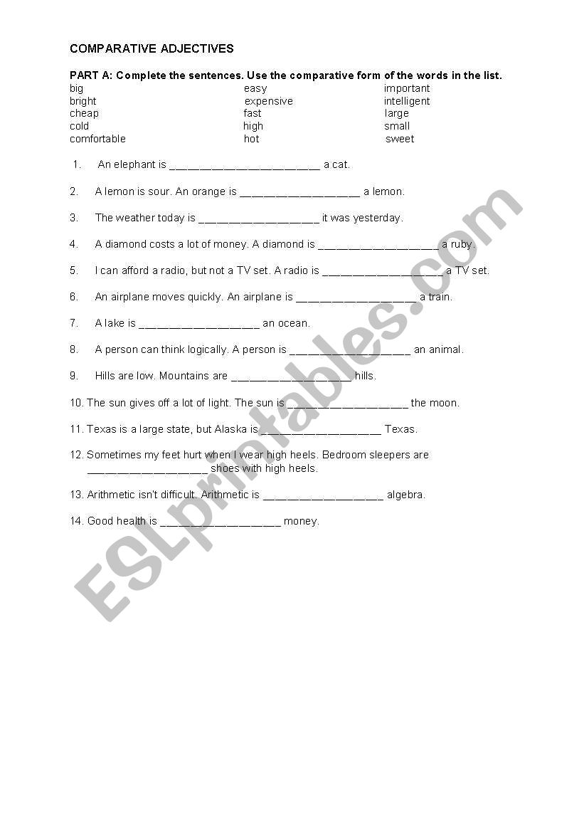 comparatives worksheet