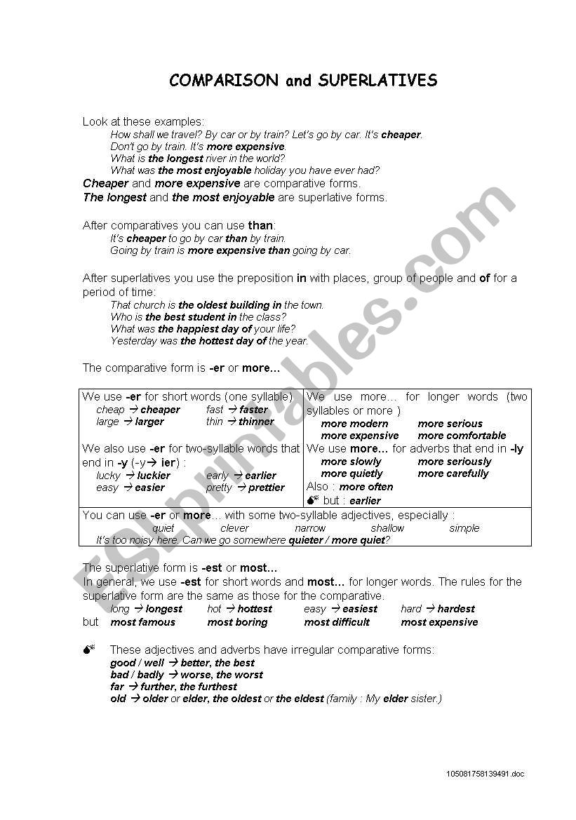 Comparatives and Cuperlatives worksheet