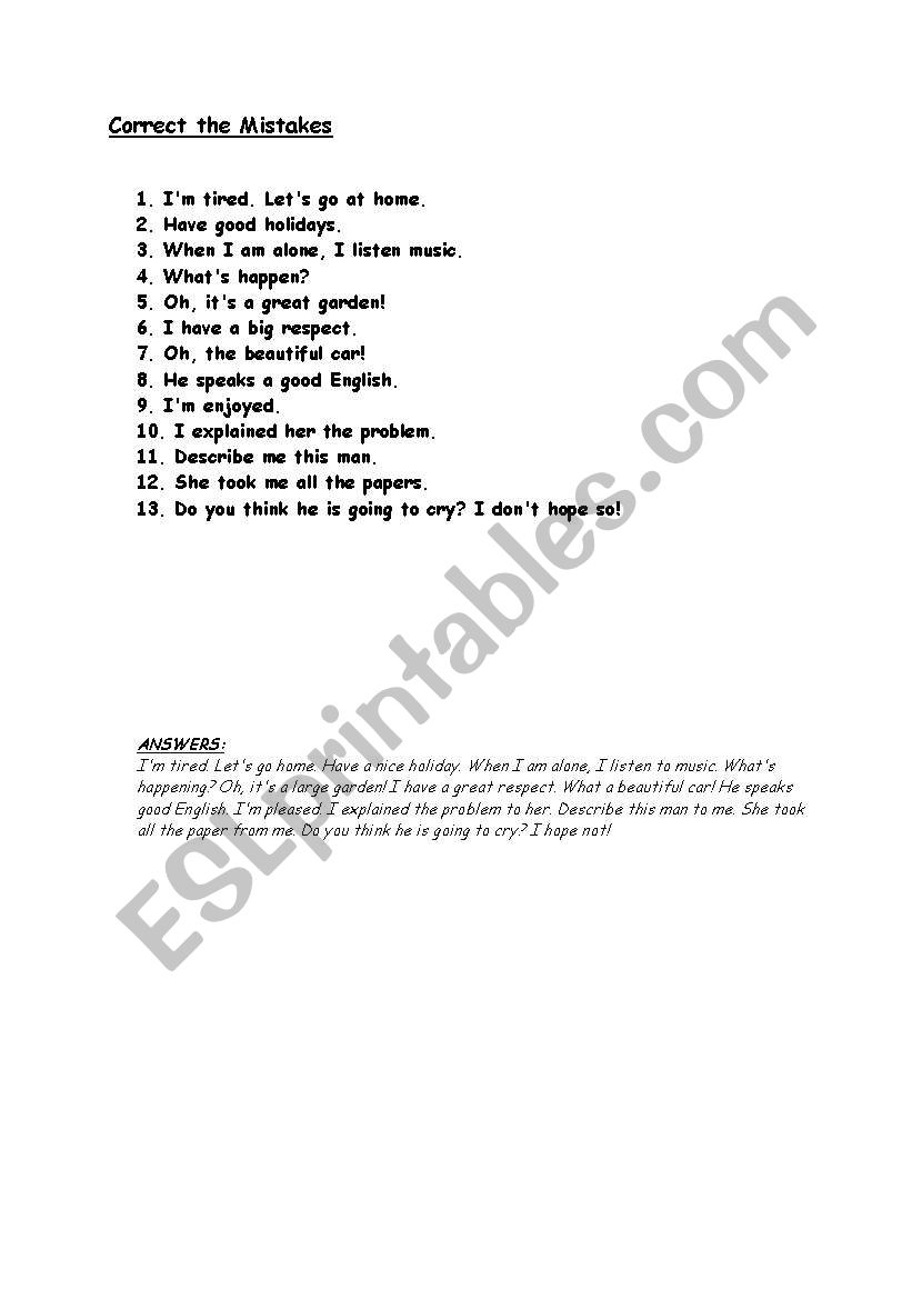 Correct the Mistakes worksheet