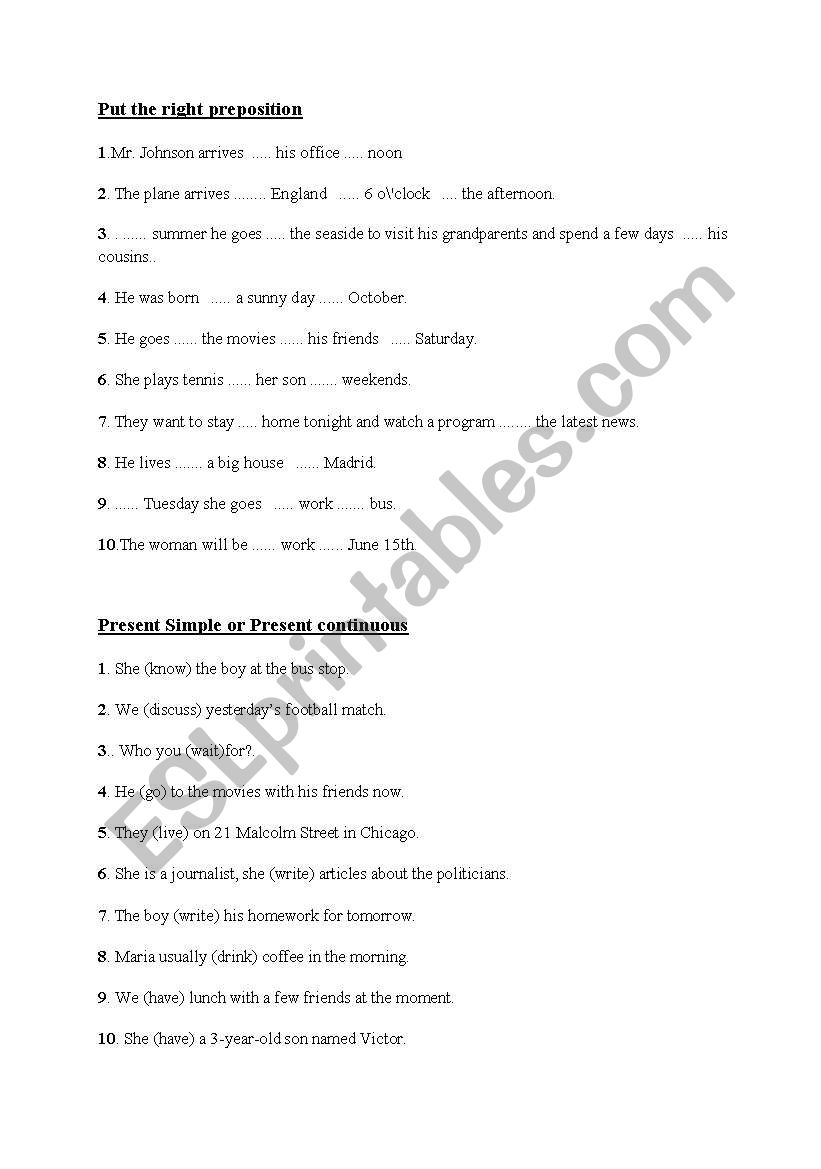 exercises worksheet