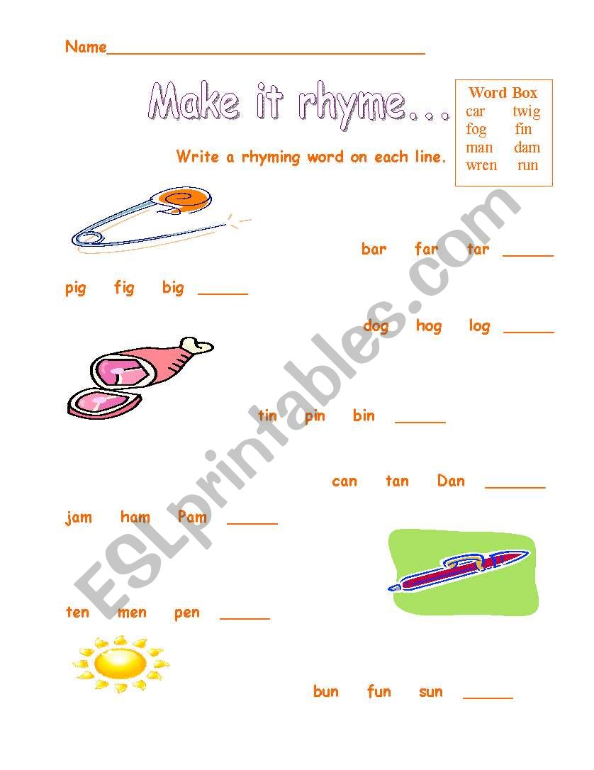 Rhyming worksheet