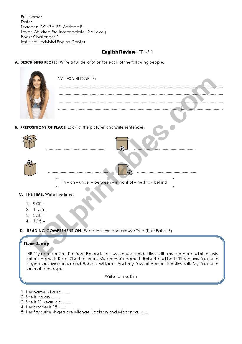 Exam Review worksheet