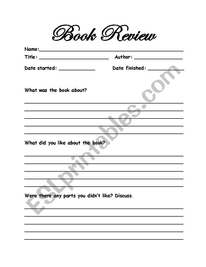 English Worksheets Book Review Template