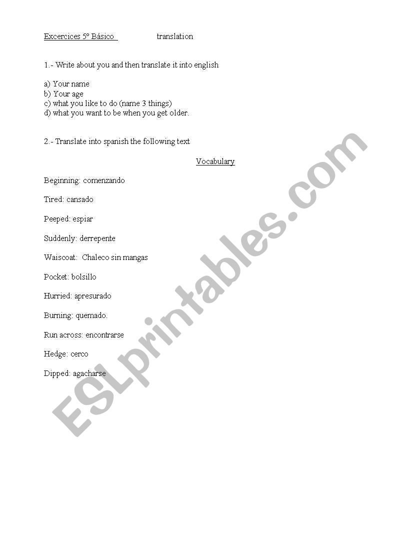 Vocabulary and questions worksheet