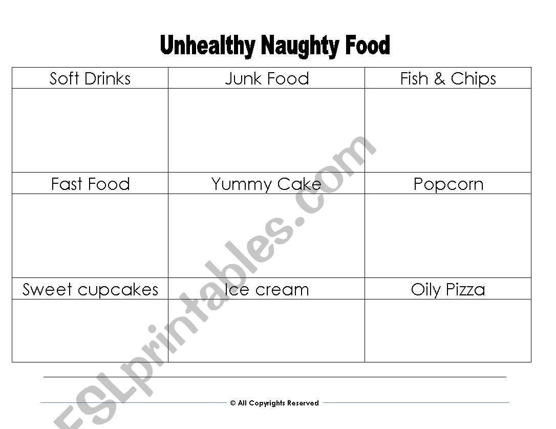 Unhealthy Food worksheet