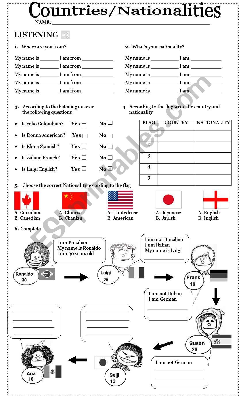 Nationalities And Countries ESL Worksheet By Fihiza