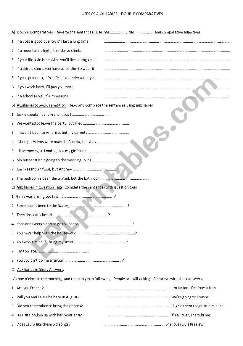 Auxiliaries worksheet
