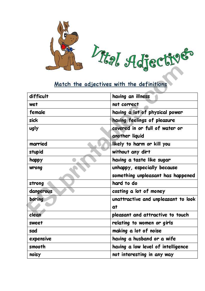 Match the Adjectives worksheet