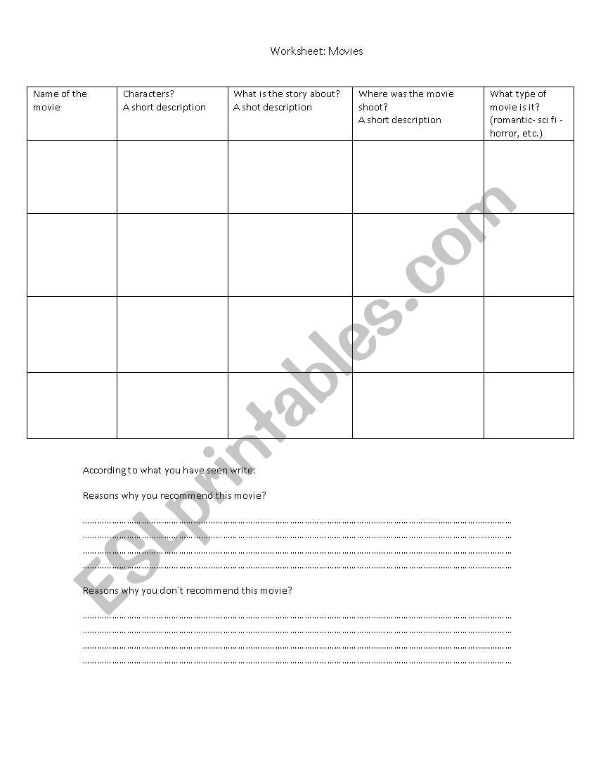 MOVIES worksheet